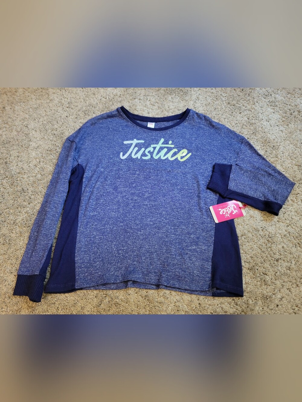 Justice Blue Heather Long Sleeve Top with Gradient Logo 16/18 NWT!